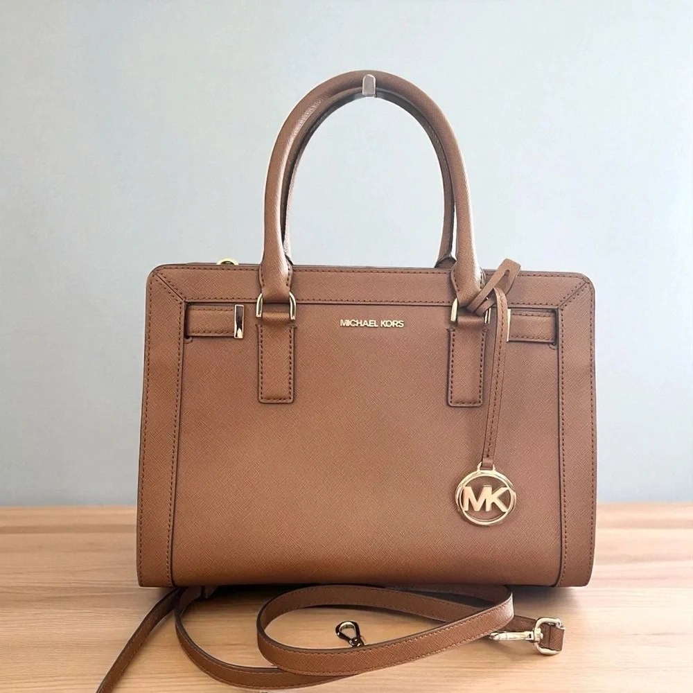 Michael Kors Dillon Saffiano Dark Khaki Leather Satchel